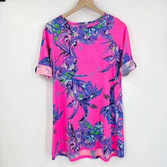 Lilly Pulitzer Surfcrest Pink Roll Tab Sleeve Monkey Dress Girl's XL 12-14 - Picture 1 of 5